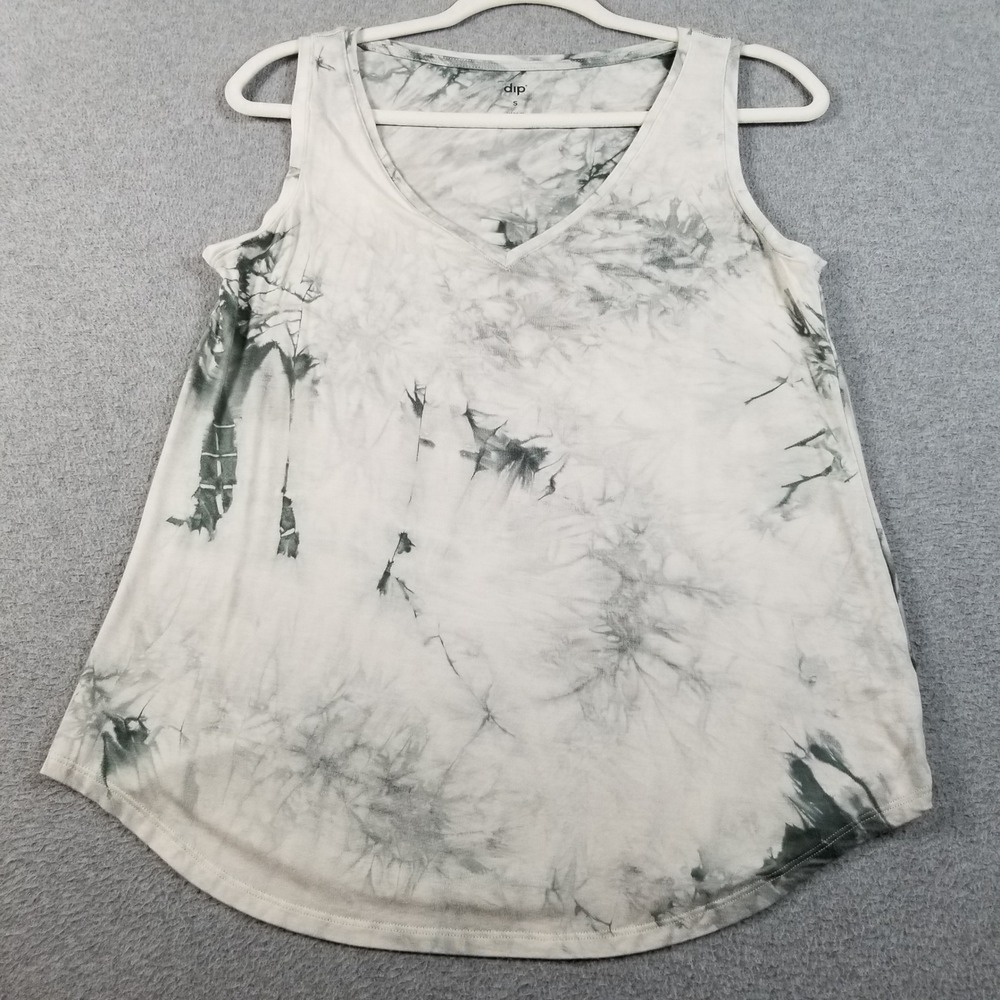 Dip Tank Top Women Small White Gray Tie Dye See Through V-Neck Sleeveless Casual